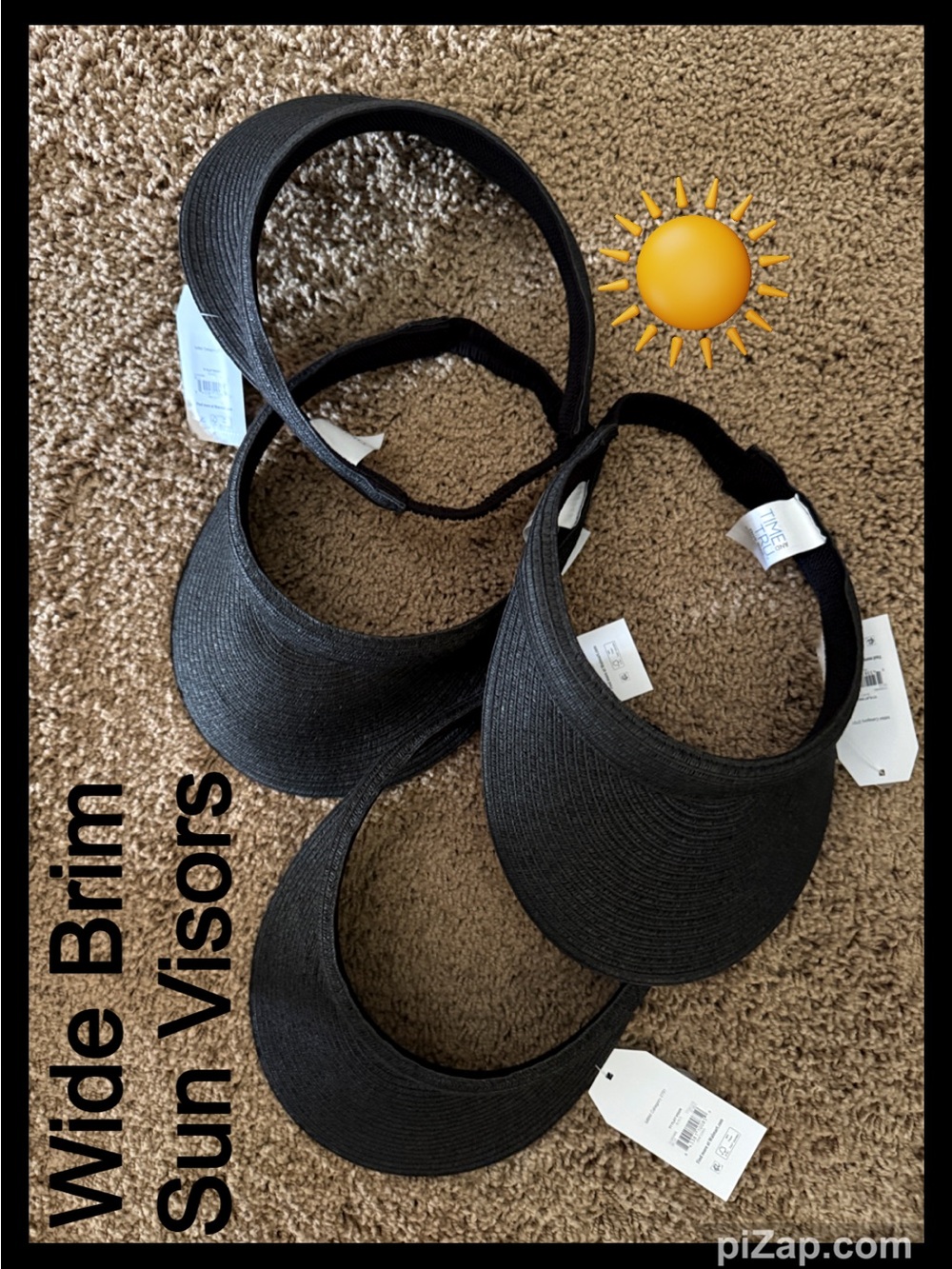 🌞NWT ~Black Straw Wide Brim Sun Visor Hats - Set of 4